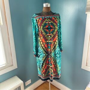 Beige by eci Colorful Geometric Long Sleeve Dress